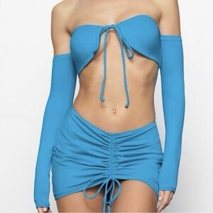 SKIMS Signature Swim Ruched Mini Skirt & Off-the-shoulder Long Sleeve Bikini NWT